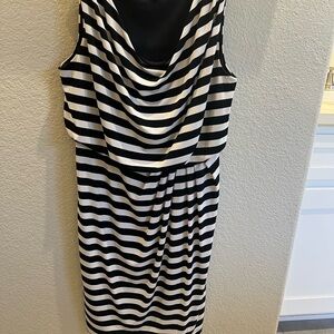 Enfocus Studio Black and White Striped Midi Dress